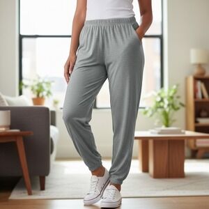 NEW Abound Womens 1X Grey Lounge Pants Joggers Sweatpants Elastic Waist Pockets